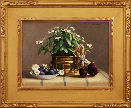 © Holly Hope Banks, Flowers, Figs and Indian Corn, oil painting on canvas
